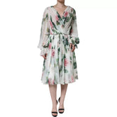 Dolce & Gabbana White Silk Floral Print A-line Midi Dress - IT38 | XS - Dresses