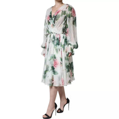Dolce & Gabbana White Silk Floral Print A-line Midi Dress - IT38 | XS - Dresses