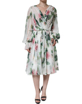 Dolce & Gabbana White Silk Floral Print A-line Midi Dress - IT50|3XL - Dresses