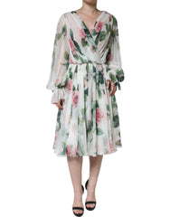 Dolce & Gabbana White Silk Floral Print A-line Midi Dress - IT50|3XL - Dresses