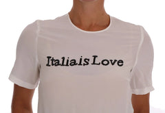 Dolce & Gabbana White Silk ITALIA IS LOVE Blouse T-shirt - IT36 | XS - Blouses
