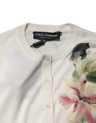 Dolce & Gabbana White Silk Lily Buttoned Cardigan Sweater - IT36|XXS - Cardigans