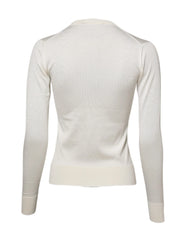Dolce & Gabbana White Silk Lily Embellished Cardigan Sweater - IT36|XXS - Cardigans
