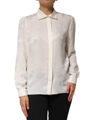 Dolce & Gabbana White Silk Long Sleeves Collared Shirt Top - IT46|XL - Blouses