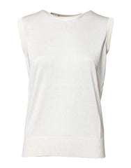 Dolce & Gabbana White Silk Round Neck Sleeveless Tank Top - Tank Tops