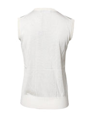 Dolce & Gabbana White Silk Round Neck Sleeveless Tank Top - Tank Tops