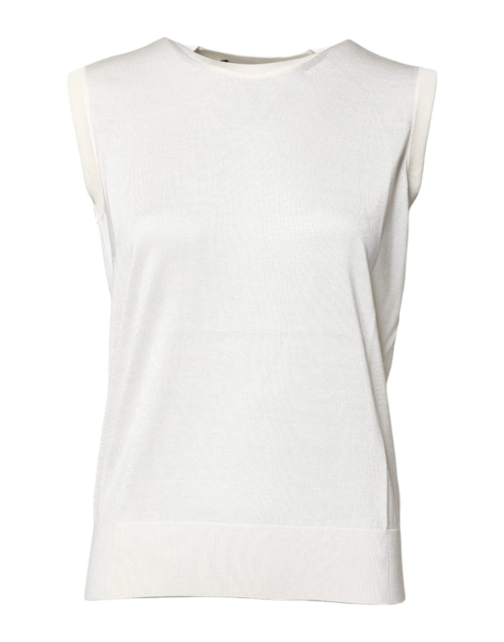 Dolce & Gabbana White Silk Round Neck Sleeveless Tank Top - Tank Tops