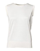 Dolce & Gabbana White Silk Round Neck Sleeveless Tank Top - Tank Tops