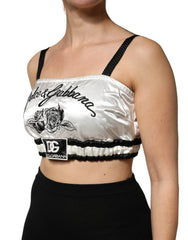Dolce & Gabbana White Silk Satin Crop Black Logo Bralette Top - IT40|S