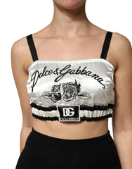 Dolce & Gabbana White Silk Satin Crop Black Logo Bralette Top - IT40|S