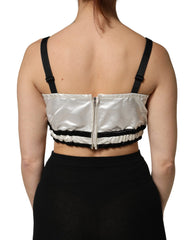 Dolce & Gabbana White Silk Satin Crop Black Logo Bralette Top - IT40|S