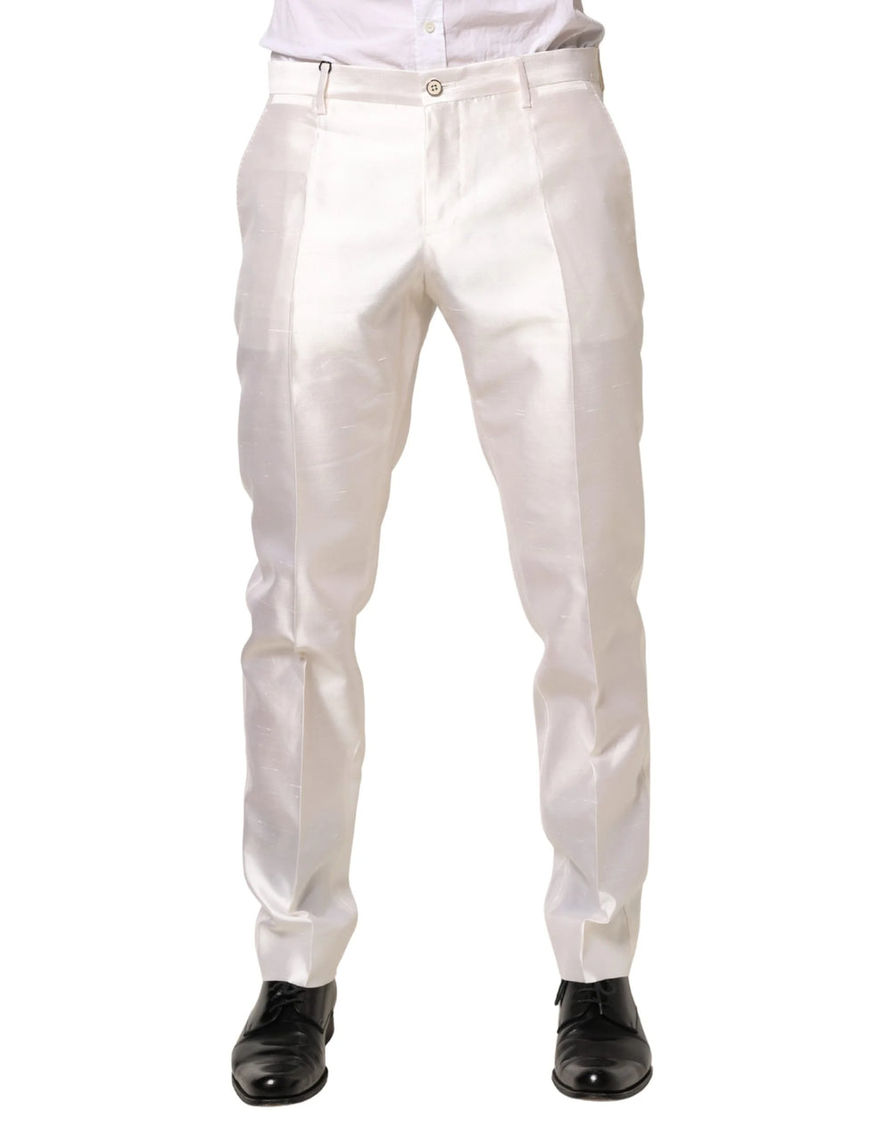 Dolce & Gabbana White Silk Satin Dress Formal Trouser Pants - IT50 | L