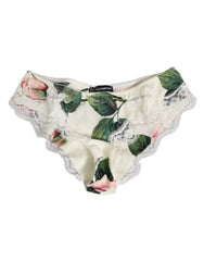 Dolce & Gabbana White Silk Satin Floral Lace Trim Slip Underwear - IT3 | M - Briefs