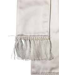 Dolce & Gabbana White Silk Satin Fringes Foulard 282cm x 10cm Men Scarf