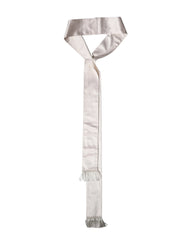Dolce & Gabbana White Silk Satin Fringes Foulard 282cm x 10cm Men Scarf