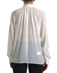 Dolce & Gabbana White Silk Sheer Tied Neck Polka Dots Blouse - IT42|M - Blouses