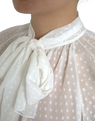 Dolce & Gabbana White Silk Sheer Tied Neck Polka Dots Blouse - IT42|M - Blouses