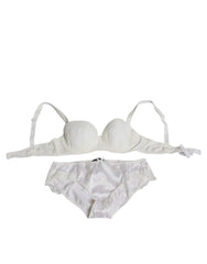 Dolce & Gabbana White Silk Stretch Panty Balconette Bra Underwear - Lingerie