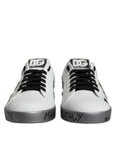Dolce & Gabbana White Silver Crystal Logo Portofino Sneakers Shoes - EU43/US10