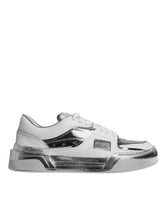 Dolce & Gabbana White Silver Leather Low Top Sneakers Shoes - EU39/US8.5 - Sneakers
