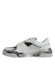 Dolce & Gabbana White Silver Leather Low Top Sneakers Shoes - EU39/US8.5