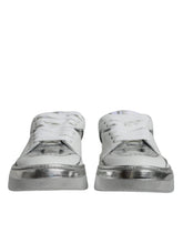 Dolce & Gabbana White Silver Leather Low Top Sneakers Shoes - EU39/US8.5