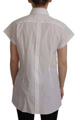 Dolce & Gabbana White Sleeveless Tuxedo Formal Blouse Top - IT44|L - Blouses