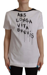 Dolce & Gabbana White Slogan Print Round Neck Cotton T-shirt - IT44|L - T-Shirts