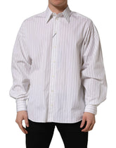 Dolce & Gabbana White Stripes Cotton Men Formal Dress Shirt - IT38 | XS