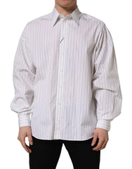Dolce & Gabbana White Stripes Cotton Men Formal Dress Shirt - IT38 | XS