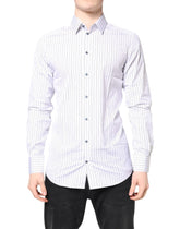 Dolce & Gabbana White Stripes GOLD Cotton Formal Shirt - IT39 | S - Shirts