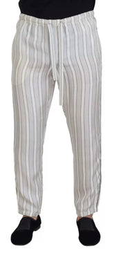 Dolce & Gabbana White Stripes Silk Lounge Trouser Pants - IT48 | M - Joggers