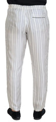Dolce & Gabbana White Stripes Silk Lounge Trouser Pants - IT48 | M - Joggers