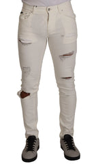 Dolce & Gabbana White Tattered Skinny Cotton Men Denim Jeans - IT46 | S - Jeans