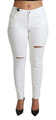 Dolce & Gabbana White Tattered Skinny Denim Cotton Stretch Jeans - Jeans