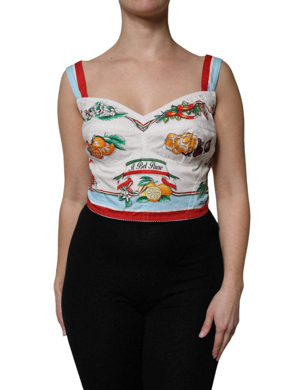 Dolce & Gabbana White Vegetable Print Sweetheart Cropped Top - IT48|XXL - Tank Tops