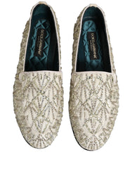 Dolce & Gabbana White Velvet Embroidered Dress Loafers Shoes - EU43/US10