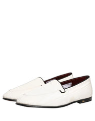 Dolce & Gabbana White Velvet Slip On Men Flats Loafers Shoes - EU41/US8