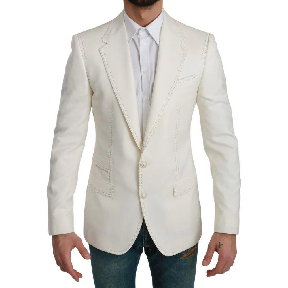Dolce & Gabbana White Virgin Wool Blazer - IT46 | S