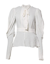 Dolce & Gabbana White Viscose Ascot Collar Long Sleeves Top - IT38 | XS - Blouses