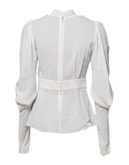 Dolce & Gabbana White Viscose Ascot Collar Long Sleeves Top - IT38 | XS - Blouses