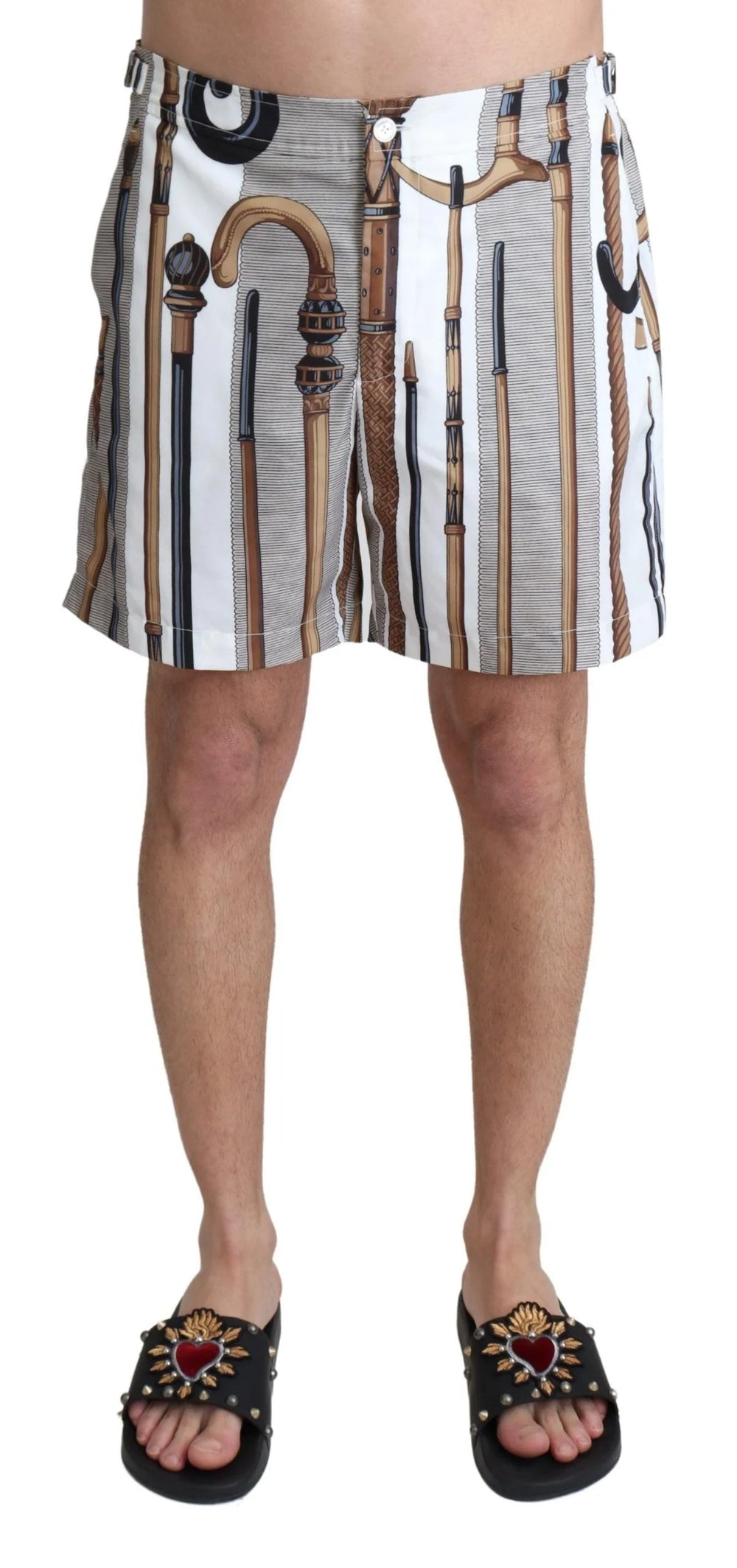 Dolce & Gabbana White Walking Stick Beachwear Shorts Swimshorts - IT48 | M - Swim Boxers