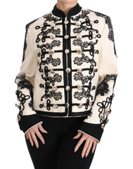 Dolce & Gabbana White Wool Black Floral Baroque Jacket - IT36 | XS - Coats & Jackets