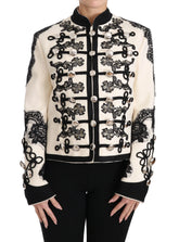 Dolce & Gabbana White Wool Black Floral Baroque Jacket - IT36 | XS - Coats & Jackets
