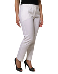 Dolce & Gabbana White Wool Mid Waist Tapered Pants - IT46|XL - Trousers