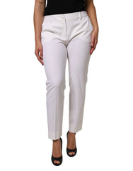 Dolce & Gabbana White Wool Mid Waist Tapered Pants - IT46|XL - Trousers