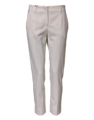 Dolce & Gabbana White Wool Mid Waist Tapered Trouser Pants - IT38 | XS - Trousers