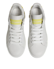 Dolce & Gabbana White Yellow Leather Low Top Sneakers Shoes - EU35.5/US5