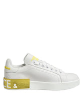 Dolce & Gabbana White Yellow Leather Low Top Sneakers Shoes - EU35.5/US5