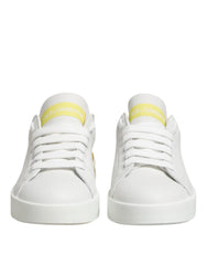 Dolce & Gabbana White Yellow Leather Low Top Sneakers Shoes - EU35.5/US5